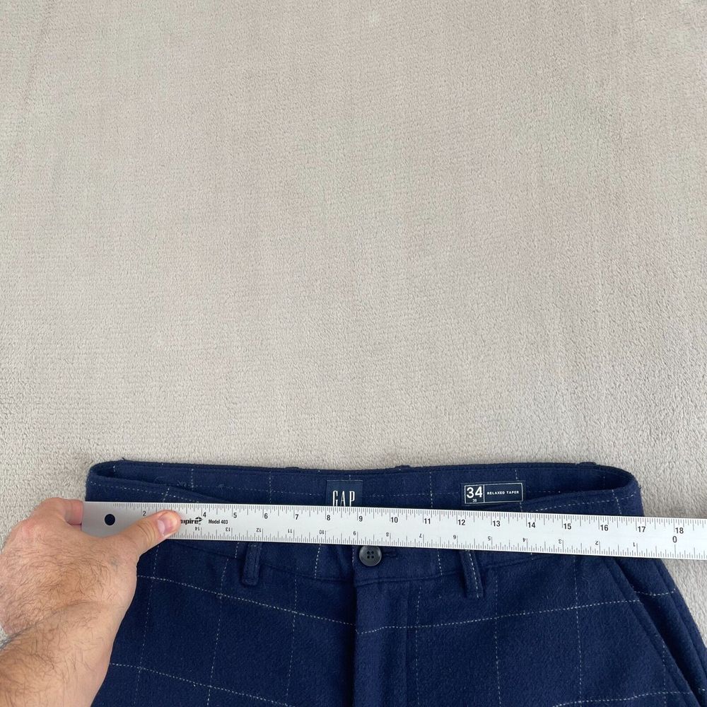 GAP Wool‎ Blend Trousers Men 34x25 Blue WindowPane Relaxed Tapered Pants Flannel - Picture 4 of 10